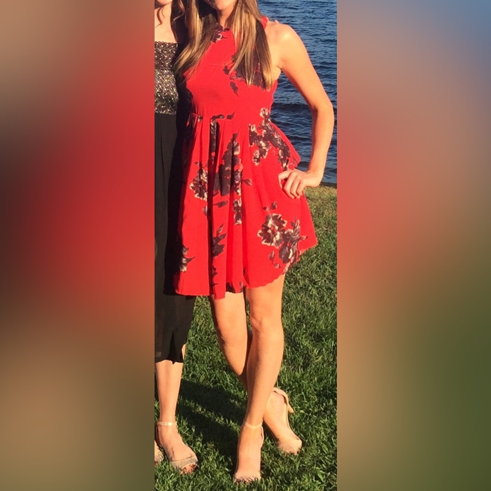 Free People Red Floral Sleeveless Dress Size 0